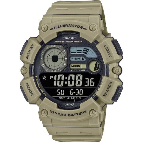 CASIO 卡西歐 釣魚模式 月相數位手錶-土黃 WS-1500H-5BV