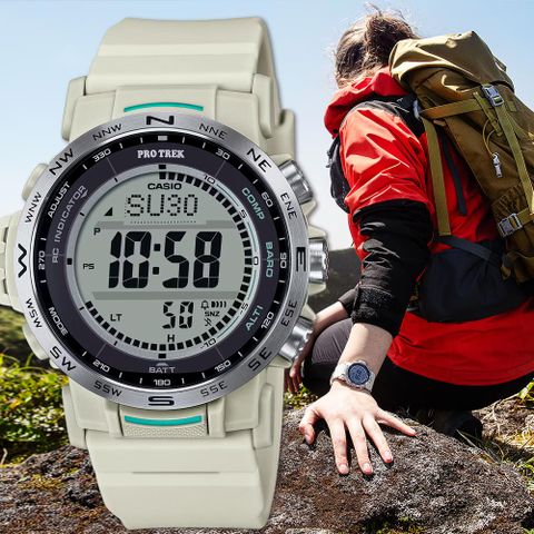 CASIO 卡西歐 PROTREK 戶外多功能太陽能電波手錶 登山錶 氣壓高度溫度 PRW-35-7