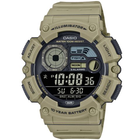 CASIO 卡西歐 圓形獨特簡約數位電子運動腕錶/卡其(WS-1500H-5B)