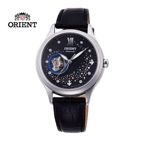 ORIENT 東方錶 HAPPY STREAM系列 藍月奇蹟鏤空機械錶 皮帶款 黑色 RA-AG0019B - 36mm
