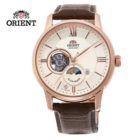 ORIENT 東方 RIENT 錶 SUN&MOON系列 半露空日月相錶 皮帶款 玫金色 RA-AS0003S - 42.0 mm