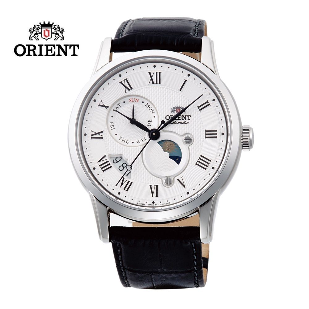 ORIENT 東方  錶 SUN&MOON系列 羅馬數字日月相錶 皮帶款 RA-AK0008S 白色 - 42.5 mm