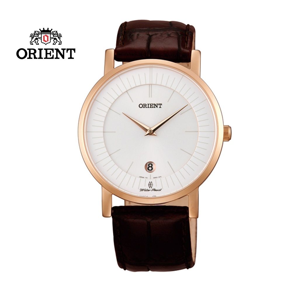 ORIENT 東方  錶 SLIM系列 超薄簡約優雅藍寶石鏡面石英錶 皮帶款 FGW0100CW 玫瑰金 - 38mm