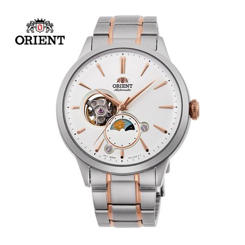ORIENT 東方錶 SUN&amp;MOON系列 半露空日月相錶 鋼帶款 白色 RA-AS0101S-41.5 mm