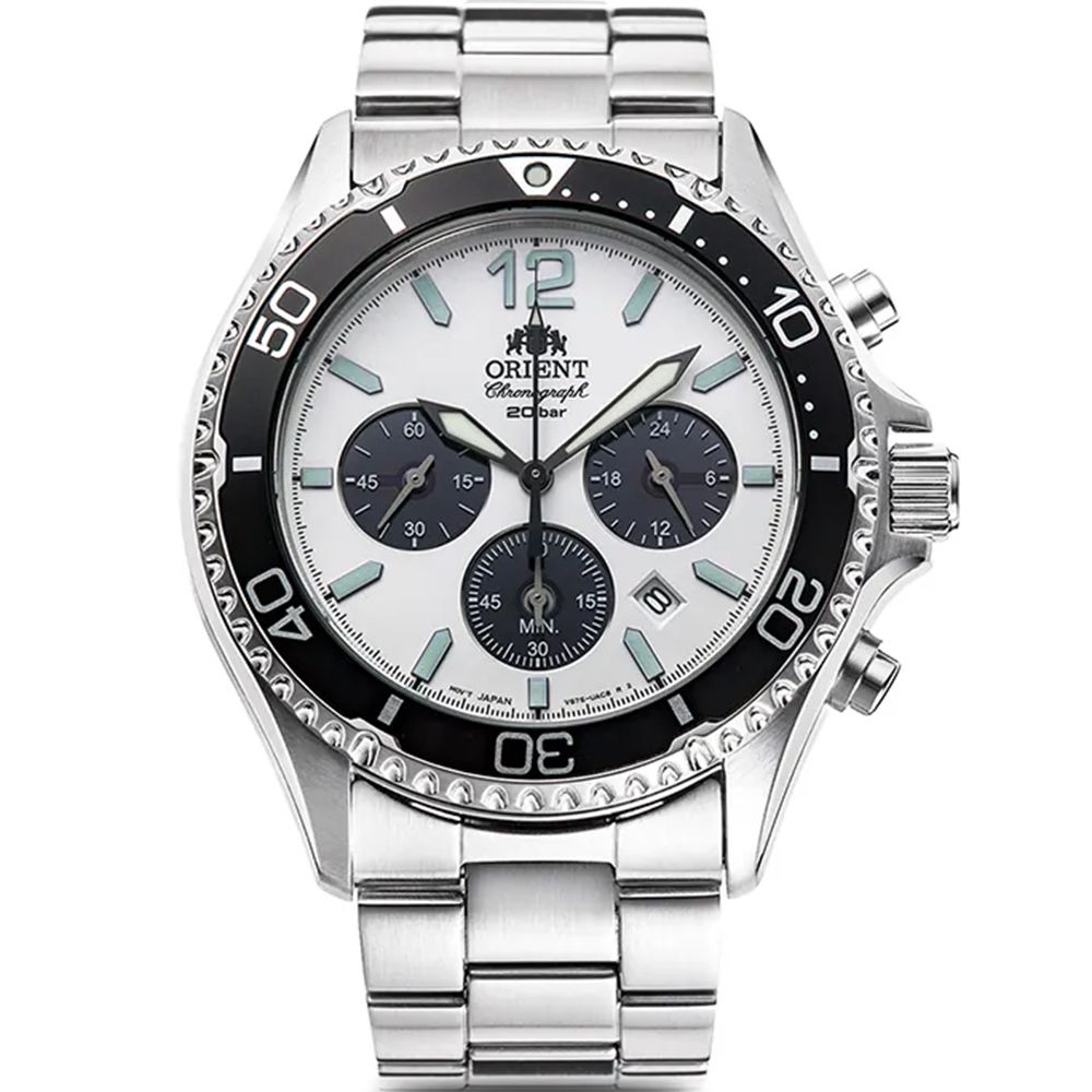 ORIENT 東方  錶 Sports 熊貓錶 潛水風格太陽能三眼計時手錶-42.8mm RA-TX0203S