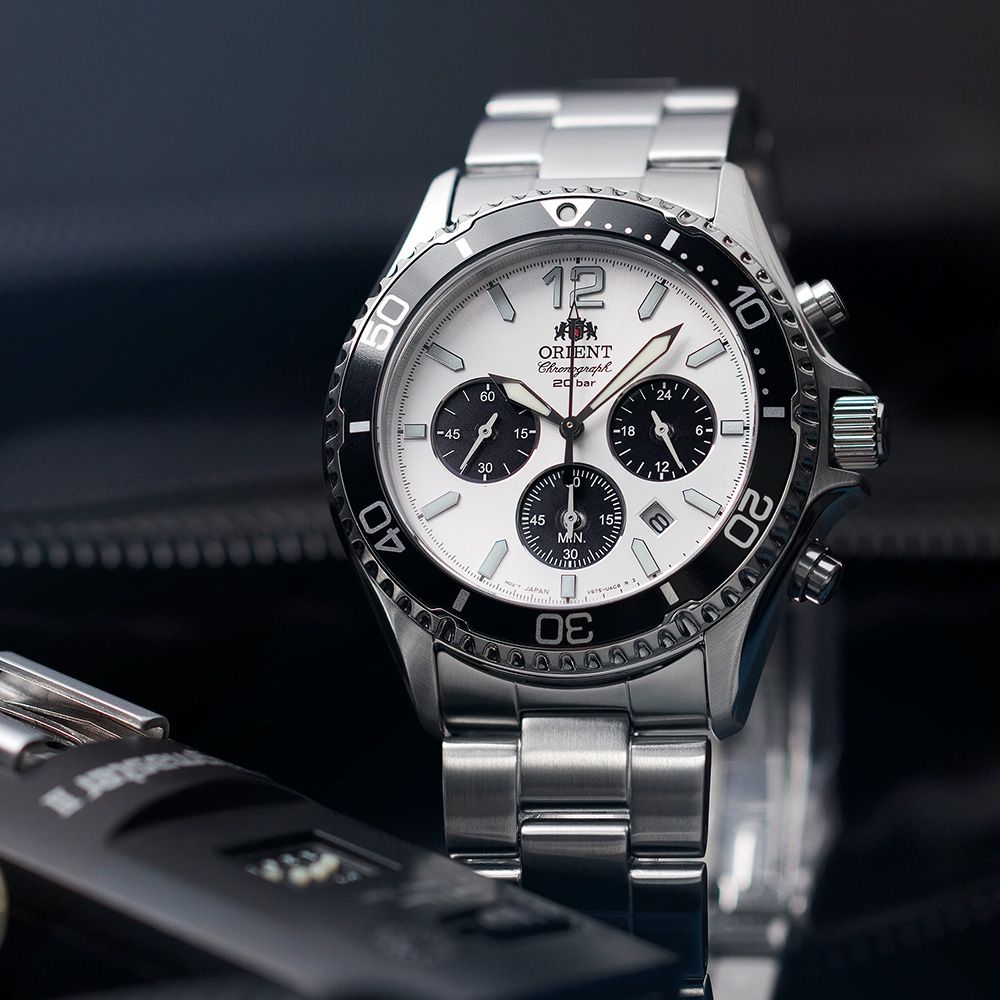 ORIENT 東方  錶 Sports 熊貓錶 潛水風格太陽能三眼計時手錶-42.8mm RA-TX0203S