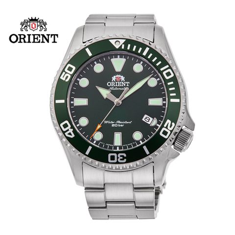 ORIENT 東方錶 SPORTS系列 WATER RESISTANT 200m潛水錶 鋼帶款 綠色 RA-AC0K02E- 43.4mm