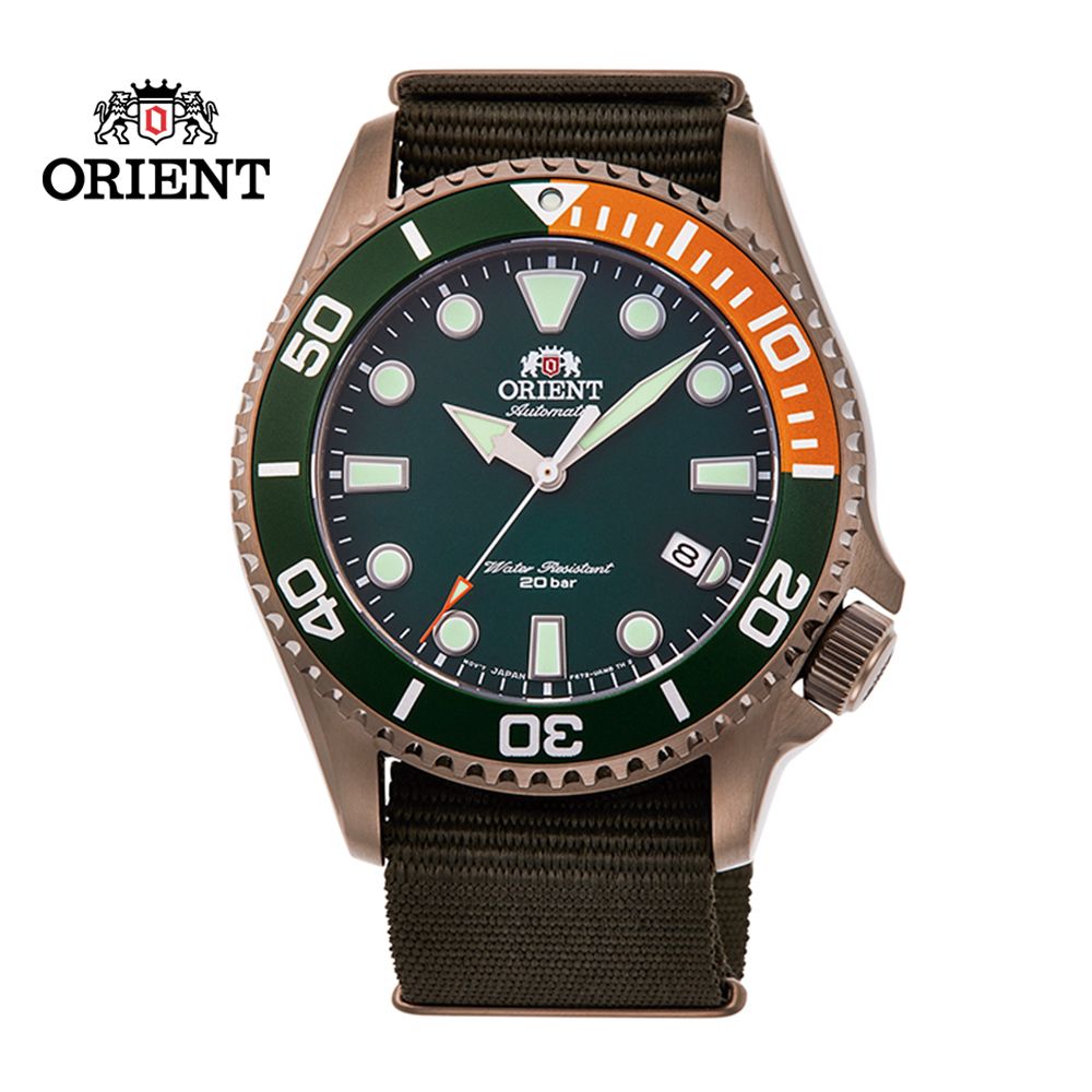 ORIENT 東方  錶 SPORTS系列 WATER RESISTANT 200m潛水錶 尼龍帶款 綠色 RA-AC0K04E- 43.4mm