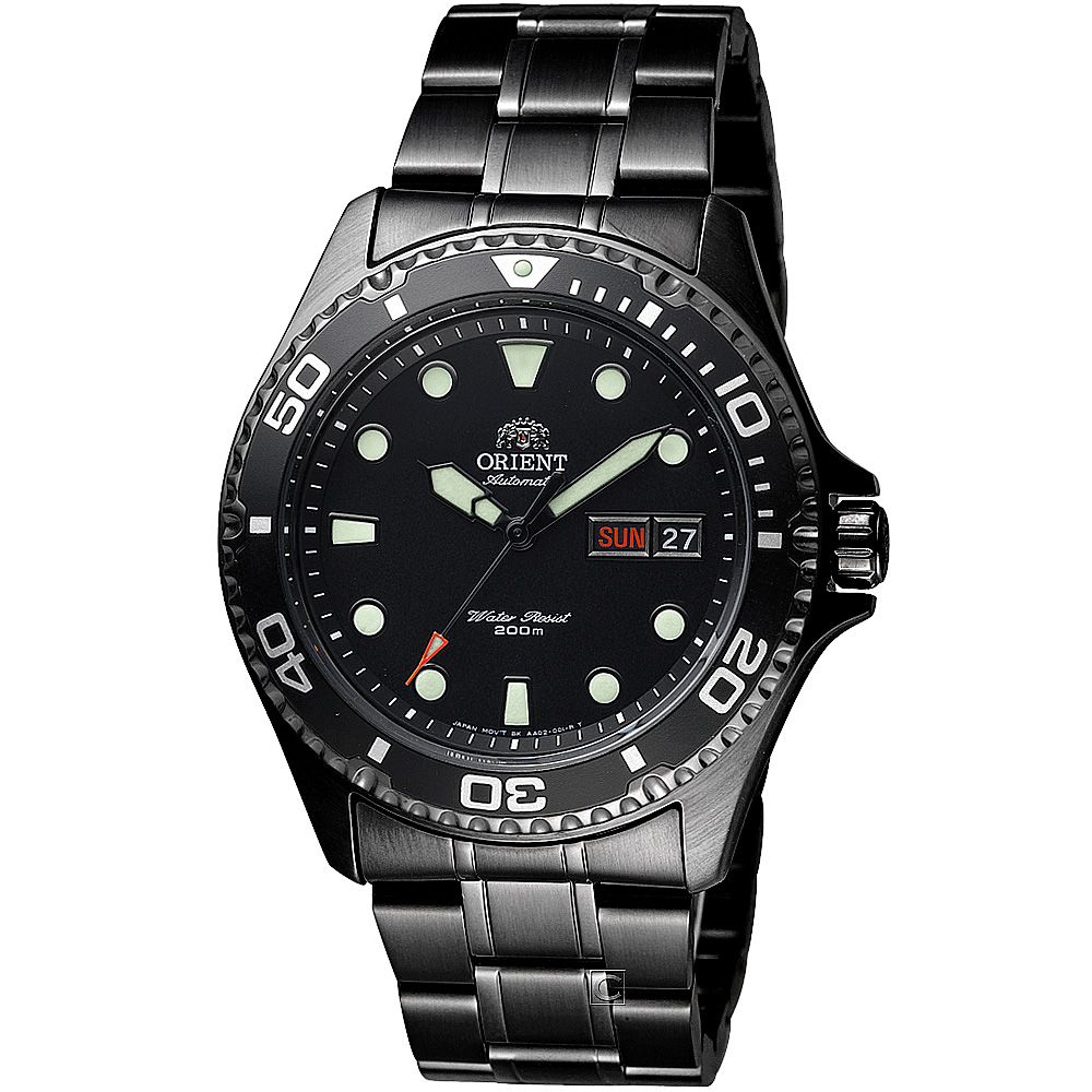 ORIENT 東方  錶 WATER RESISTANT 200米潛水機械錶-41mm鍍黑 FAA02003B
