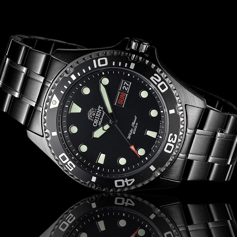 ORIENT 東方  錶 WATER RESISTANT 200米潛水機械錶-41mm鍍黑 FAA02003B