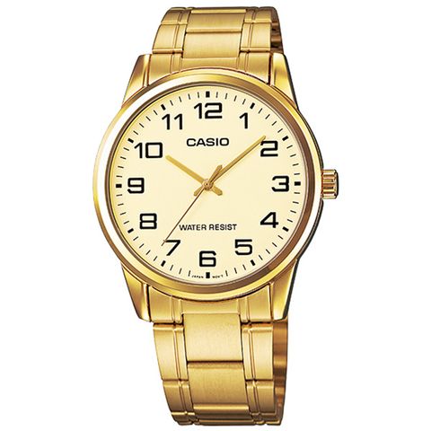 CASIO / MTP-V001G-9B / 卡西歐 紳士經典 復古時尚 數字刻度 不鏽鋼手錶 金色 38mm