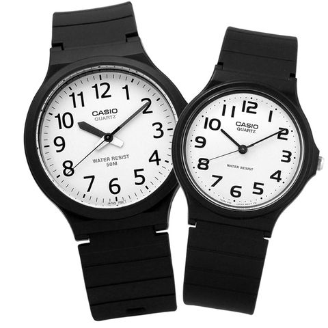 CASIO 卡西歐 / MW-240-7B.MQ-24-7B2 / 簡潔復刻 數字時標 橡膠手錶 情侶對錶 白x黑 42mm+33mm