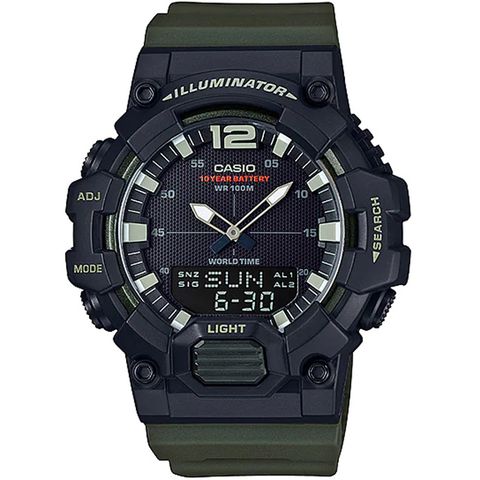 【CASIO 卡西歐】玩轉城市指針雙顯腕錶/黑x軍綠(HDC-700-3AVDF)