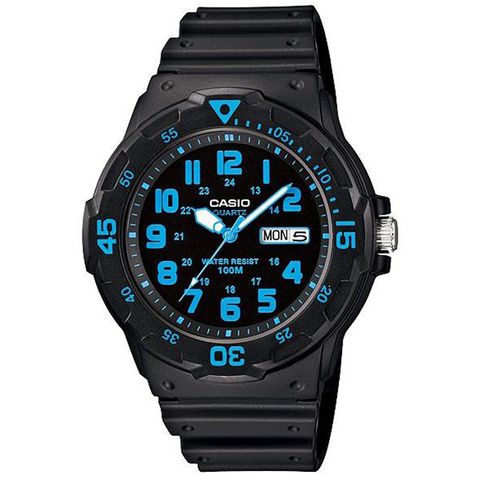 【CASIO 卡西歐】耀眼自信潛水風個性腕錶/黑x藍刻(MRW-200H-2BVDF)