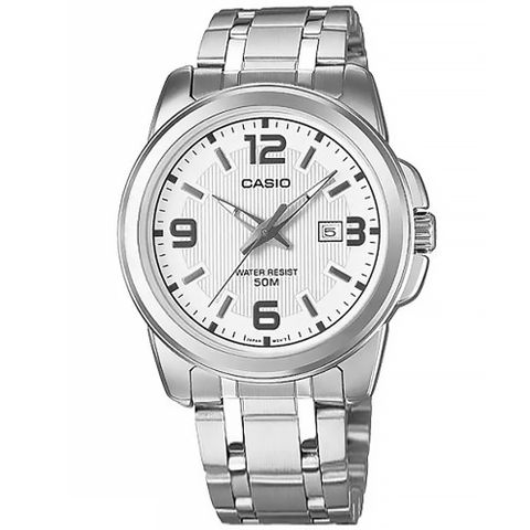 CASIO / MTP-1314D-7A / 卡西歐 簡約時尚 數字刻度 日期顯示 不鏽鋼手錶 白色 43mm