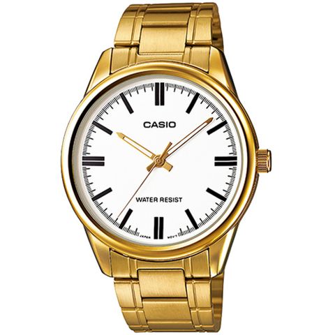 CASIO 卡西歐 經典復古紳士不鏽鋼腕指針錶/金x白面 刻度款(MTP-V005G-7AUDF)