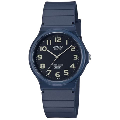 【CASIO 卡西歐】簡約輕薄雙色橡膠腕錶/藍x黑面 數字款(MQ-24UC-2B)