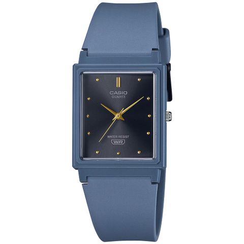 【CASIO 卡西歐】方形簡約輕盈橡膠腕錶/藍x黑面 刻度款(MQ-38UC-2A2)