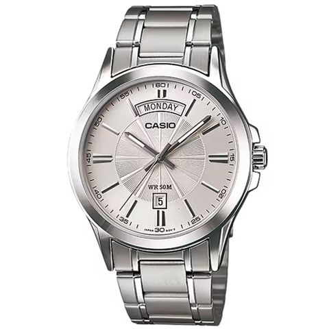 【CASIO 卡西歐】簡約風範不鏽鋼腕錶/銀x白面(MTP-1381D-7A)