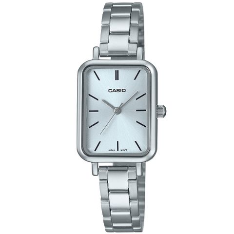 【CASIO 卡西歐】方形簡約不鏽鋼腕錶/銀x藍面(LTP-V009D-2E)