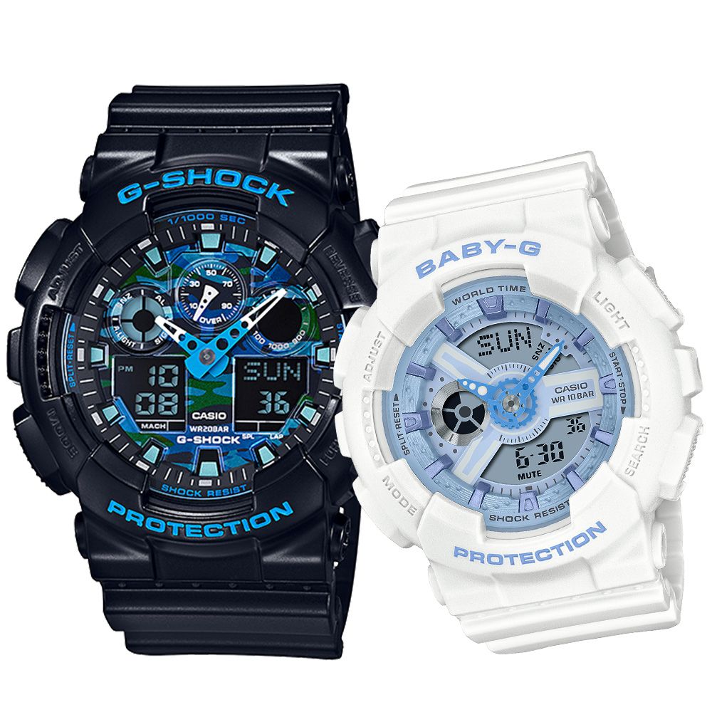 CASIO 卡西歐】G-SHOCK x BABY-G 共鳴時刻運動雙顯情人對錶/黑x白(GA