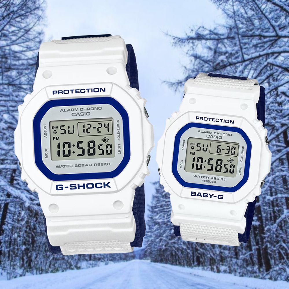 CASIO 卡西歐G-SHOCK x BABY-G限量天使惡魔季節限定情侶錶-白x海軍藍