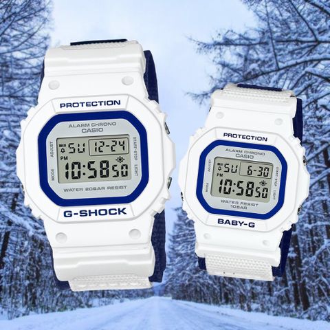 CASIO 卡西歐 G-SHOCK x BABY-G限量 天使惡魔 季節限定情侶錶-白x海軍藍(LOV-23A-7)