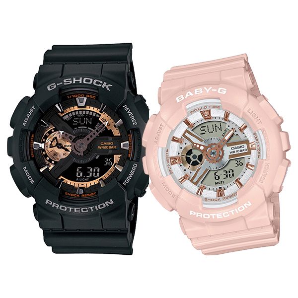 CASIO G-SHOCK&BABY-G 玫瑰金雅緻風時尚對錶/GA-110RG-1A+BA-110XRG-4A