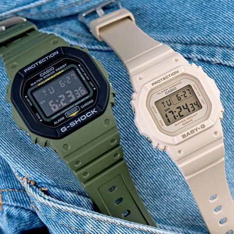 CASIO 卡西歐 G-SHOCK x BABY-G 濃情蜜意電子情人對錶/綠x粉(DW-5610SU-3DR+BGD-565U-4DR)