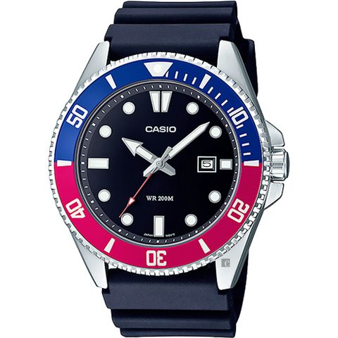 熱銷品牌▼日系手錶CASIO 新槍魚 MDV-107-1A3 200米潛水錶-紅藍水鬼