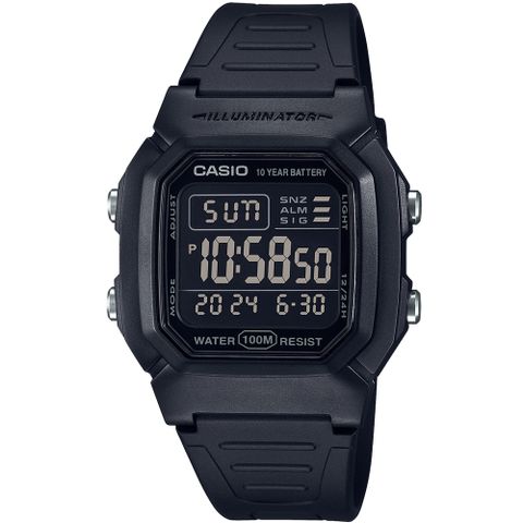 【CASIO 卡西歐】復古潮流方形數位腕錶/黑(W-800H-1B)