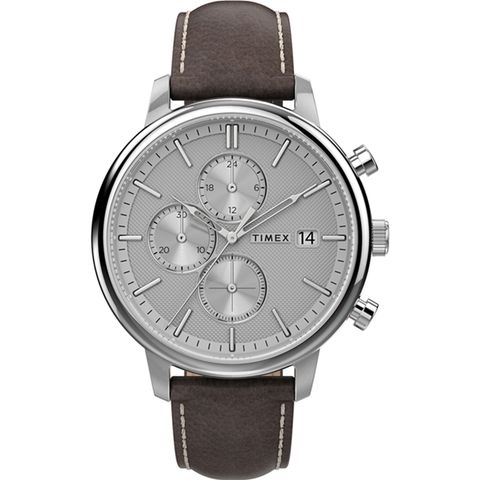 【TIMEX】天美時 風格系列 三眼雅仕手錶 ( 銀 / 咖啡 TXTW2U38800)