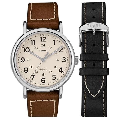 【TIMEX】天美時 週末系列 簡約手錶禮盒 ( 棕 / 黑 TXTWG019100 )