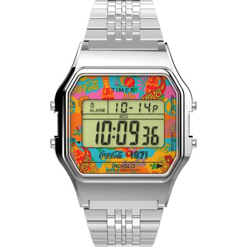 【TIMEX】天美時 x Coca-Cola 限量聯名系列 電子錶-銀色不鏽鋼帶/34mm (TXTW2V25900)