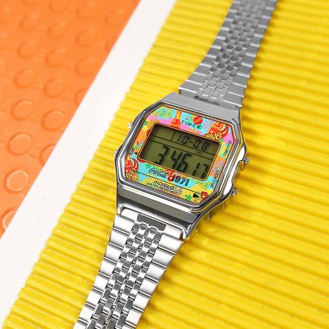 TIMEX 天美時 / TXTW2V25900 / 可口可樂聯名 復古潮流 鬧鈴 計時碼錶 不鏽鋼手錶 銀色 34mm