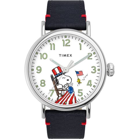 【TIMEX】天美時 x SNOOPY 限量聯名系列 美國國旗款手錶 (白x黑 TXTW2U72800)