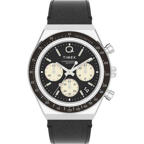 【TIMEX】天美時 Q Timex復刻系列 三眼計時手錶(黑/黑 TXTW2V42700)