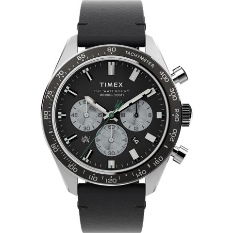 TIMEX 天美時 Waterbury系列 41毫米三眼計時手錶 (黑x黑 TXTW2V42500)