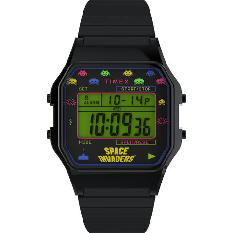 【TIMEX】天美時 x T80 x Space Invaders 伸縮錶帶電子錶 (黑 TXTW2V39900)