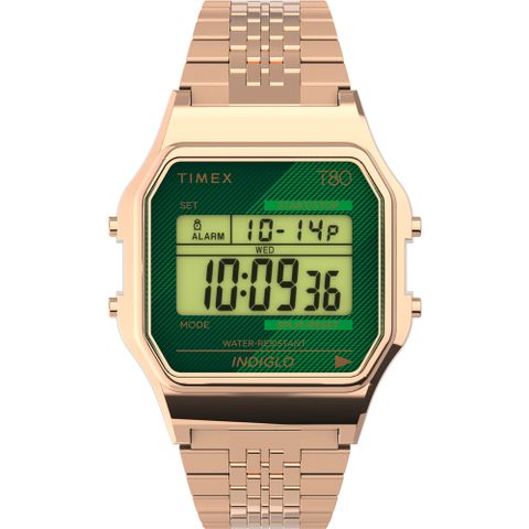 【TIMEX】天美時  T80電子錶 (玫瑰金x綠 TXTW2V19700)