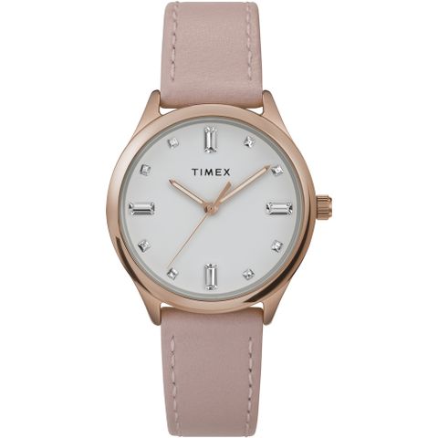 TIMEX 天美時 復刻系列 32毫米透明水晶仕女手錶 ( 裸粉TXTW2V76600)