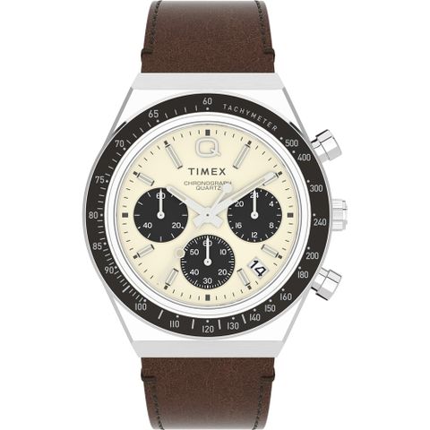 TIMEX 天美時 】 Q 復刻系列 40毫米三眼計時手錶(米/棕 TXTW2V42800)