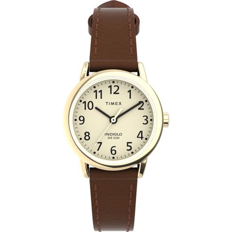 【TIMEX】天美時 Easy Reader系列 25毫米環保純素皮革錶帶手錶 (奶油x咖TXTW2V75400)