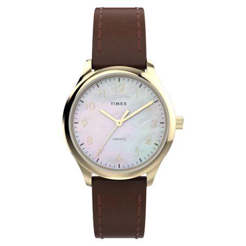 TIMEX 天美時 Easy Reader系列 32毫米珍珠母貝仕女手錶 ( 咖啡TXTW2W15700)