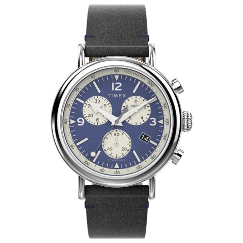 【TIMEX】天美時 復刻系列  41 毫米環保皮革計時碼錶(海軍藍x黑TXTW2V71100)