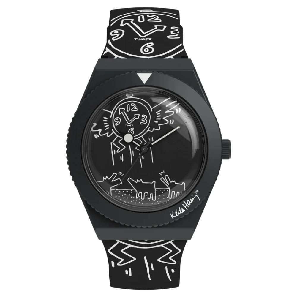 TIMEX 天美時  Q  x Keith Haring 38 毫米普普藝術風格手錶(黑TXTW2W25600)