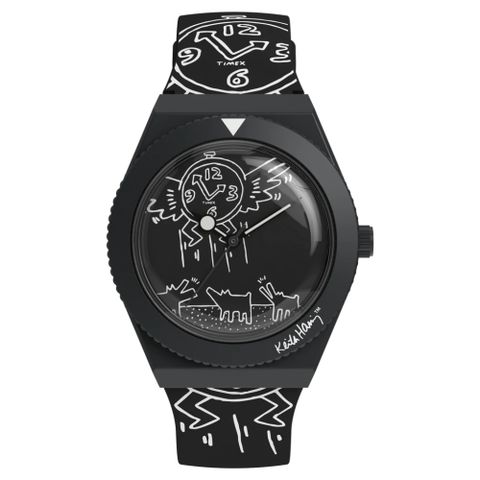 TIMEX 天美時 Q  x Keith Haring 38 毫米普普藝術風格手錶(黑TXTW2W25600)