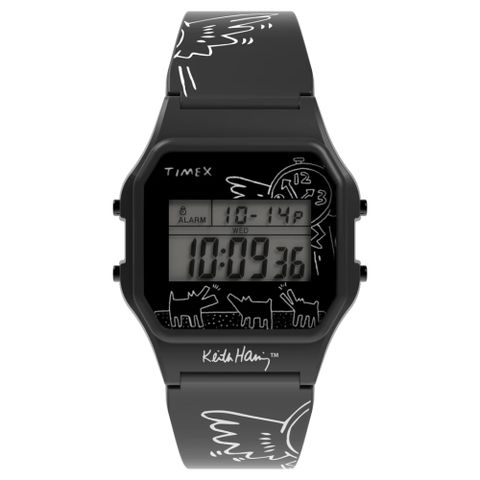 TIMEX 天美時 T80 x Keith Haring 34 毫米普普藝術風格電子錶(黑TXTW2W25500)