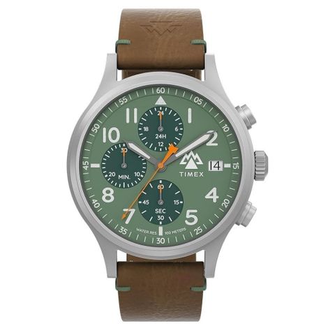 【TIMEX】天美時 遠征系列 42毫米三眼計時戶外手錶 (草綠x棕 TXTW2W16400)