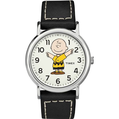 TIMEX 天美時 x Peanuts限量聯名系列 38毫米查理布朗手錶 ( 白x黑 TXTW2T60900-1)